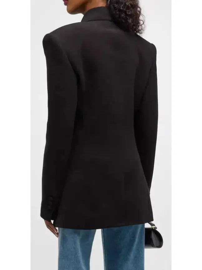 Asymmetric Fitted Single-Breasted Black Crepe Jacket - Jackets