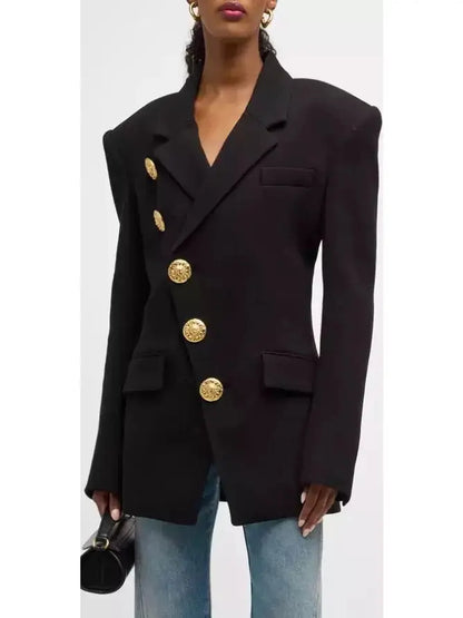 Asymmetric Fitted Single-Breasted Black Crepe Jacket - Jackets