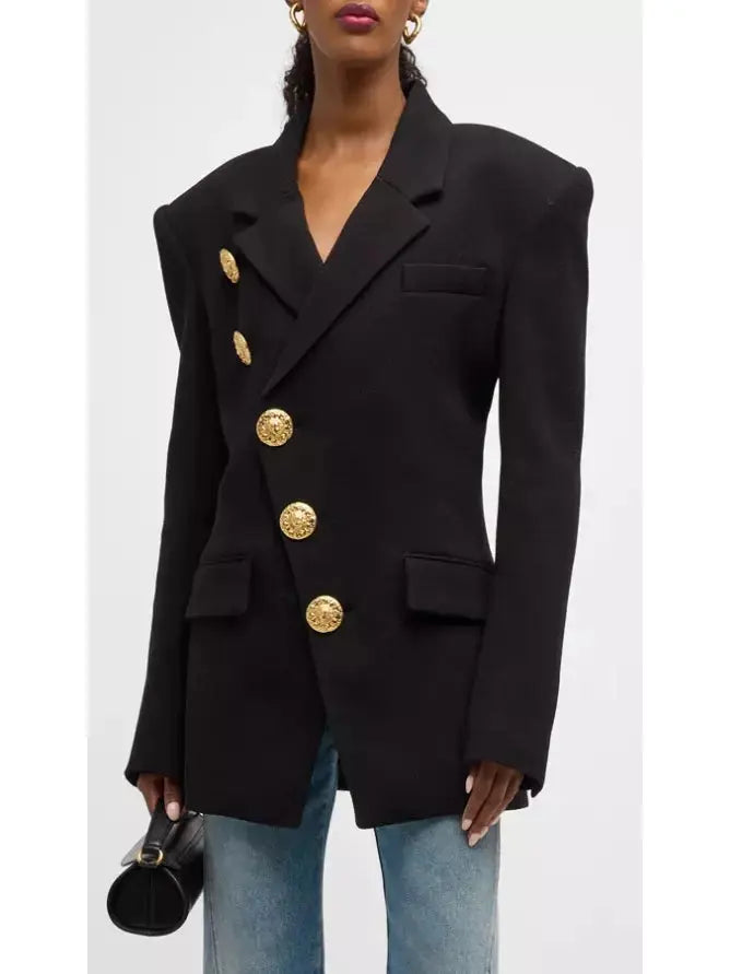 Asymmetric Fitted Single-Breasted Black Crepe Jacket - Jackets