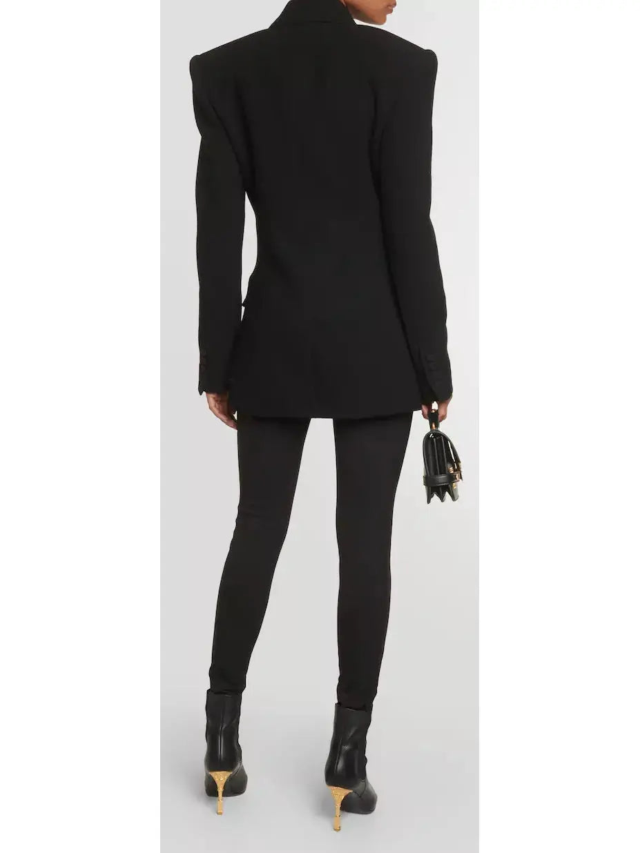 Asymmetric Fitted Single-Breasted Black Crepe Jacket - Jackets