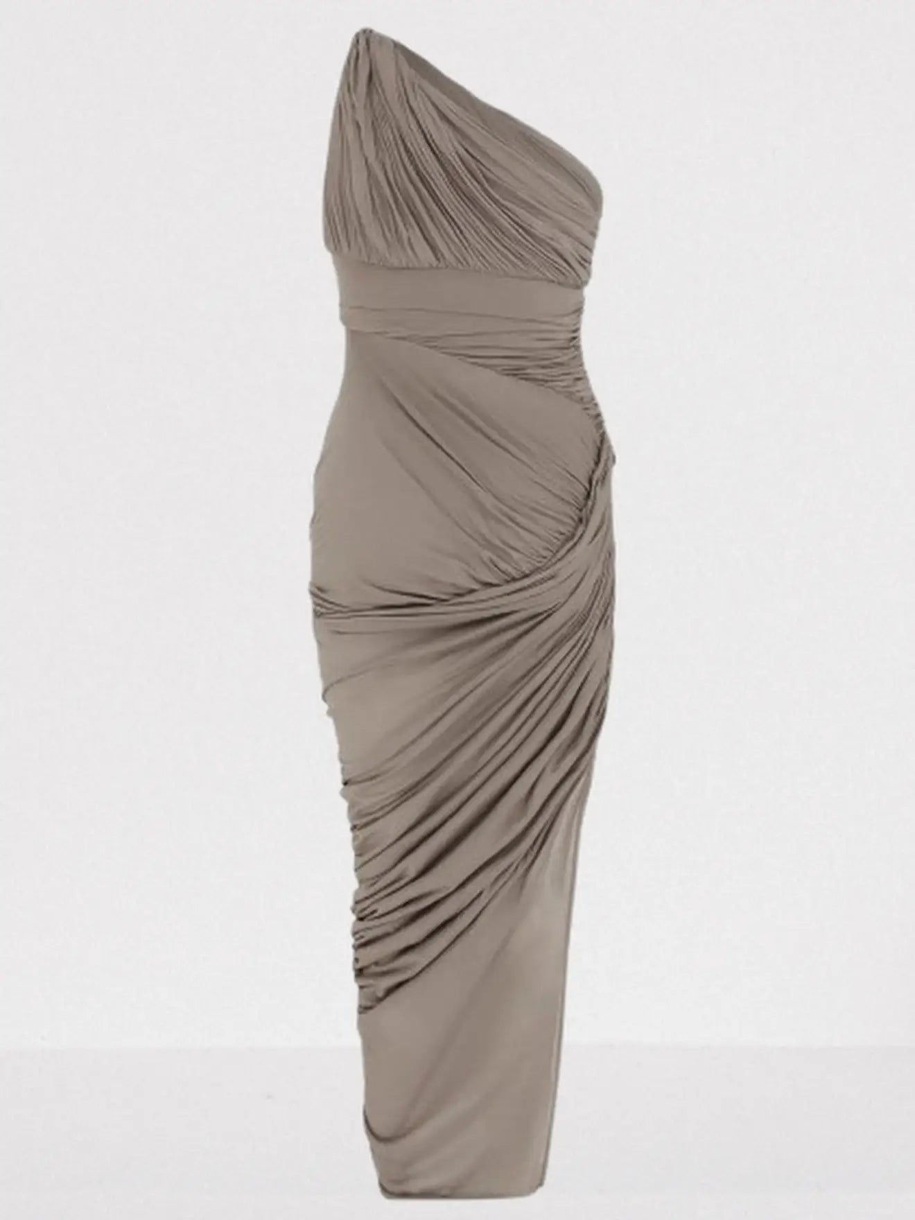 Asymmetric Draped One-Shoulder Midi Dress
