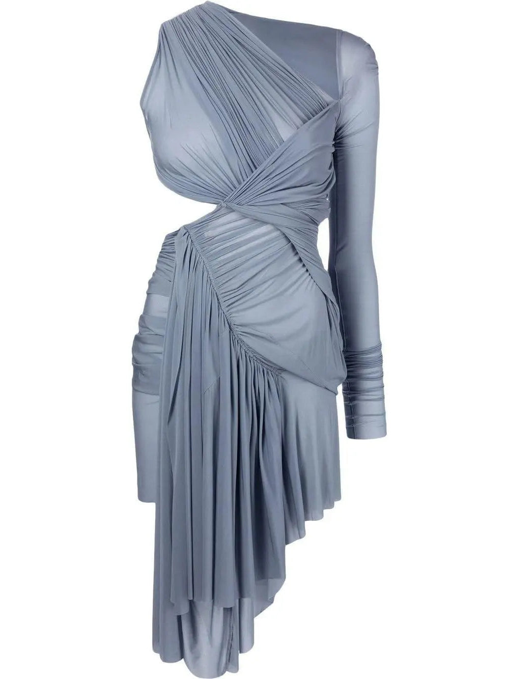 Asymmetric One-Shoulder Ruched Midi-Dress Gray - Dresses