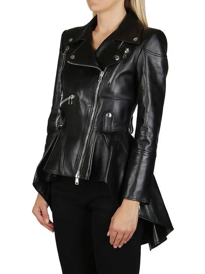 Asymmetric Peplum Leather Biker Jacket - Jackets