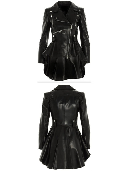 Asymmetric Peplum Leather Biker Jacket - Jackets