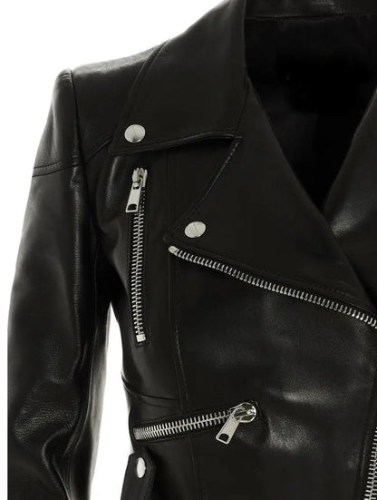 Asymmetric Peplum Leather Biker Jacket - Jackets