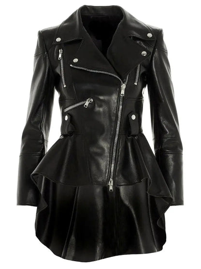 Asymmetric Peplum Leather Biker Jacket - Jackets