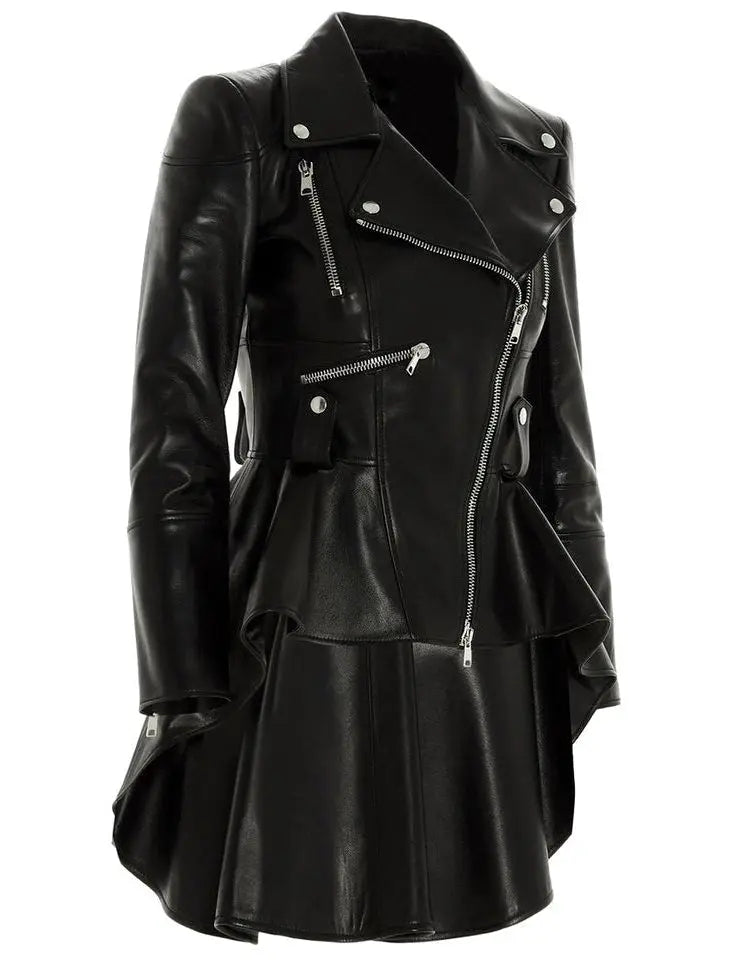 Asymmetric Peplum Leather Biker Jacket - Jackets