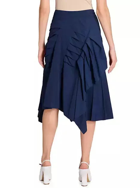 Asymmetric Pleated Midi Skirt in Navy - Skirts