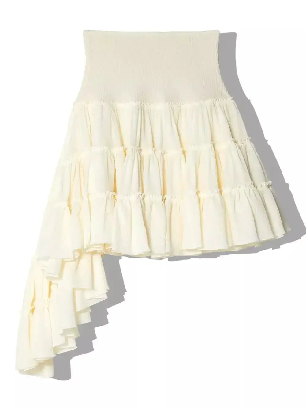 Asymmetric Ruffle Tiered Mini Skirt in Cream - Skirts