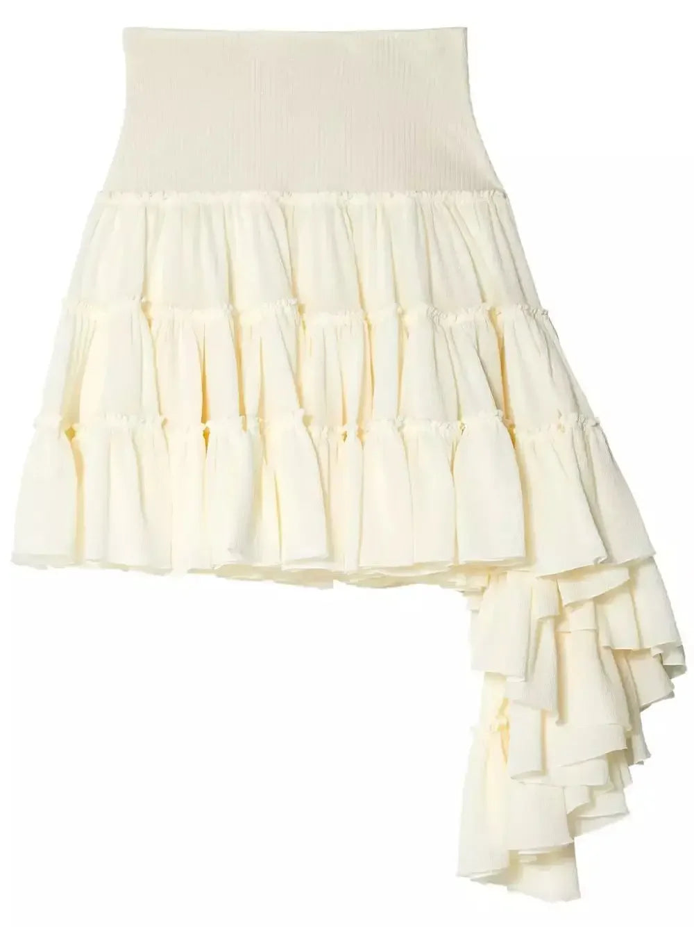 Asymmetric Ruffle Tiered Mini Skirt in Cream - Skirts