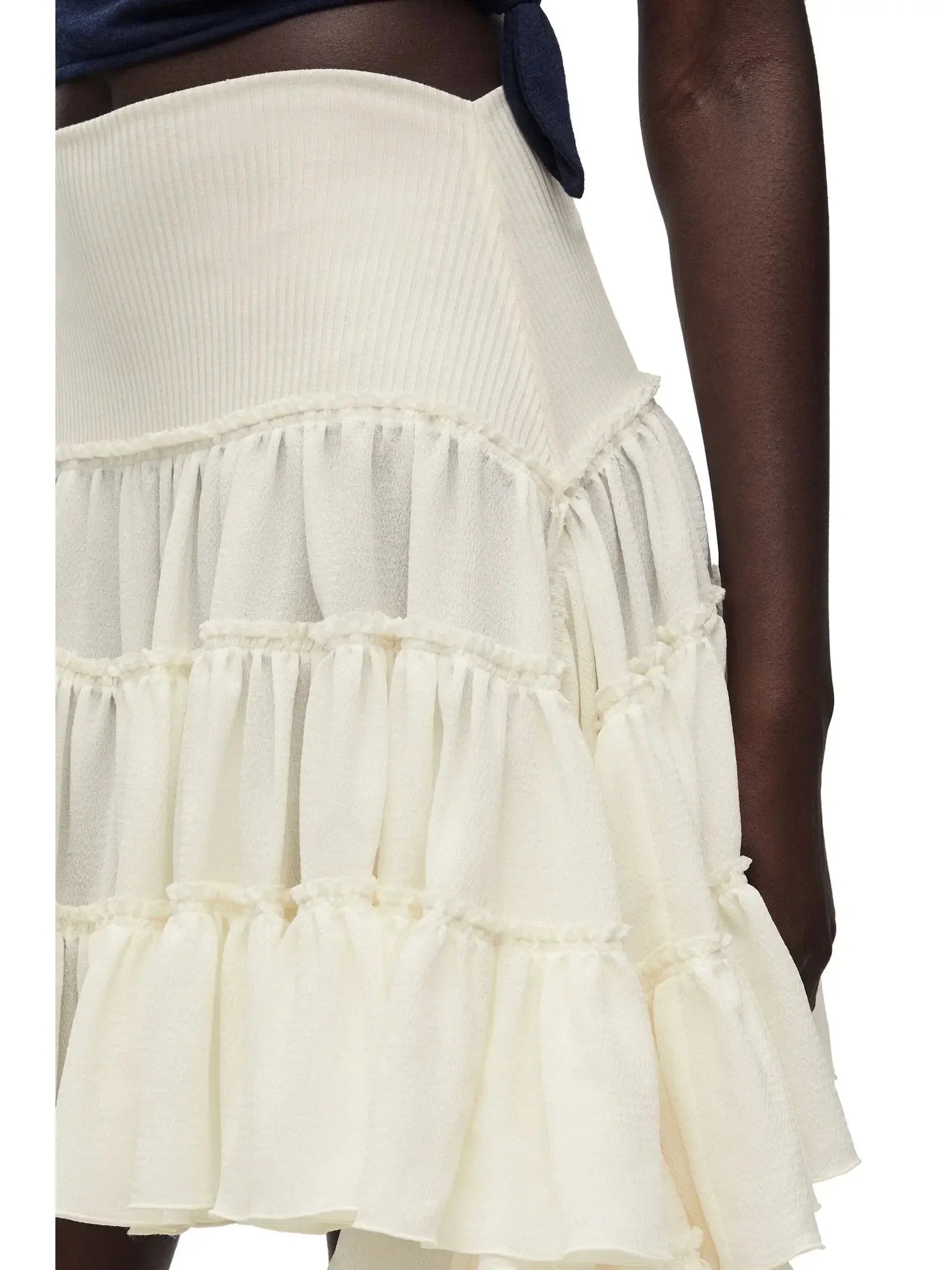 Asymmetric Ruffle Tiered Mini Skirt in Cream - Skirts