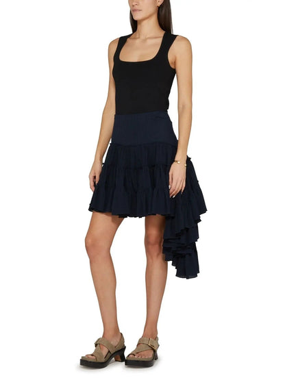 Asymmetric Ruffle Tiered Mini Skirt in Navy - Skirts