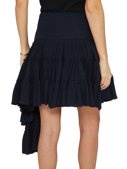 Asymmetric Ruffle Tiered Mini Skirt in Navy - Skirts