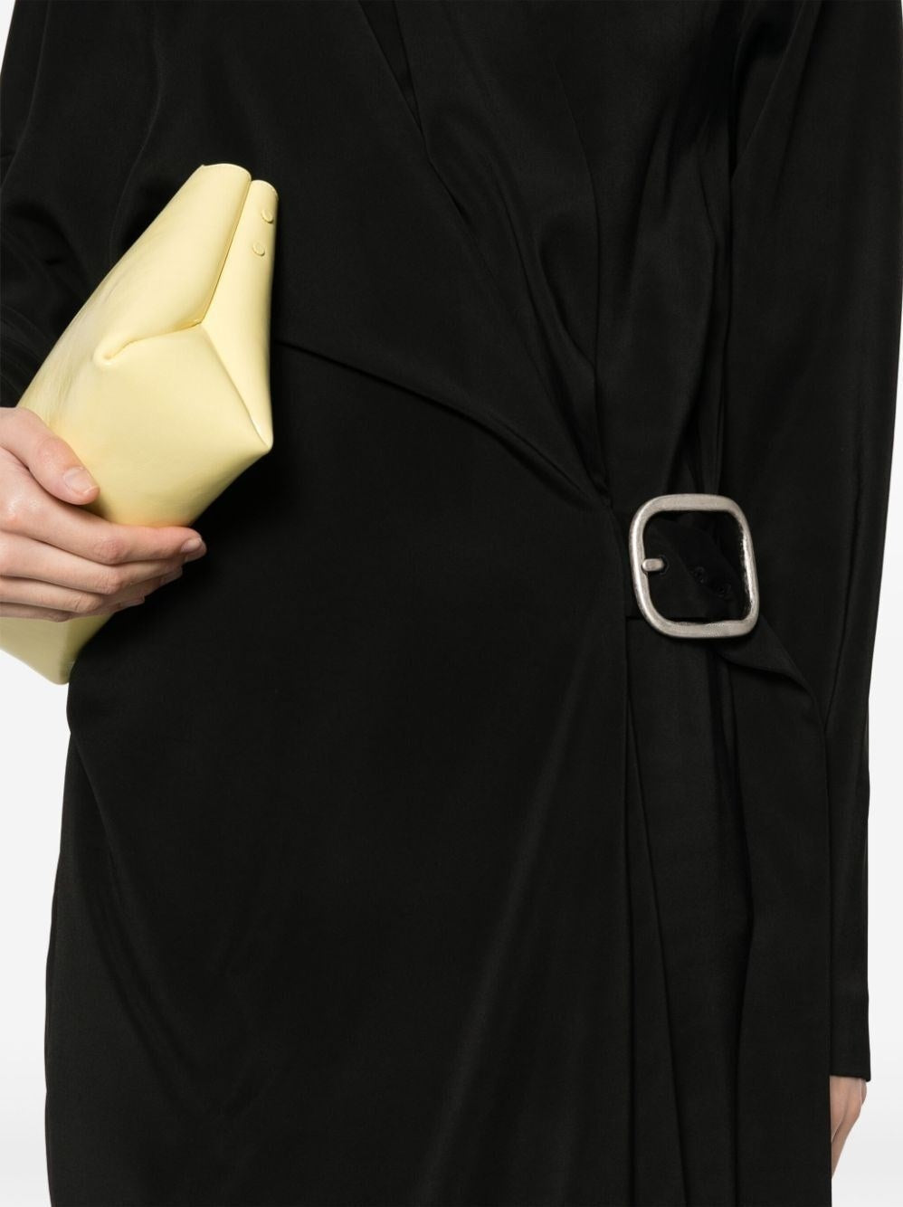 Asymmetrical-Belted Black Midi Shirt Dress - Dresses