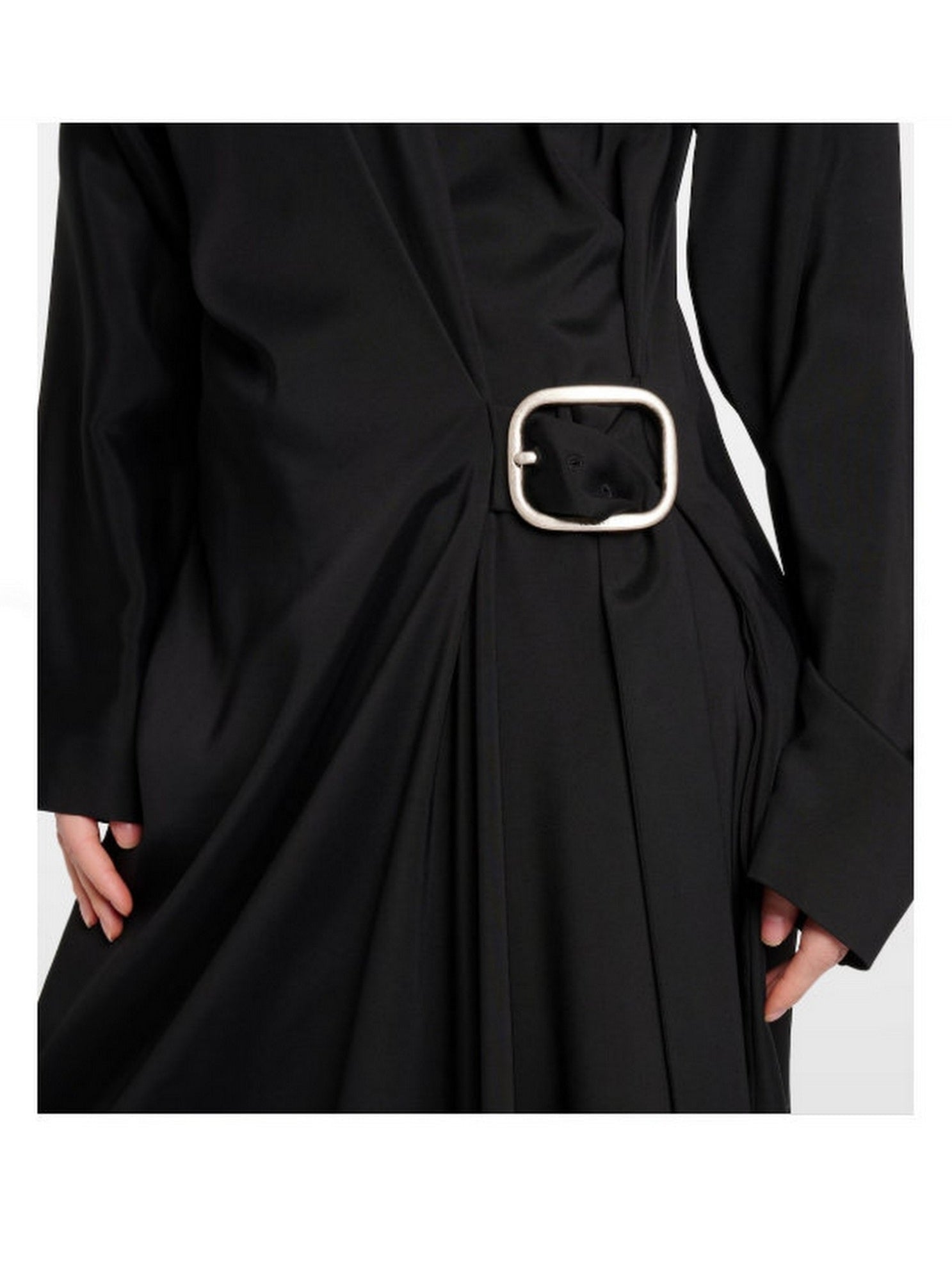 Asymmetrical-Belted Black Midi Shirt Dress - Dresses