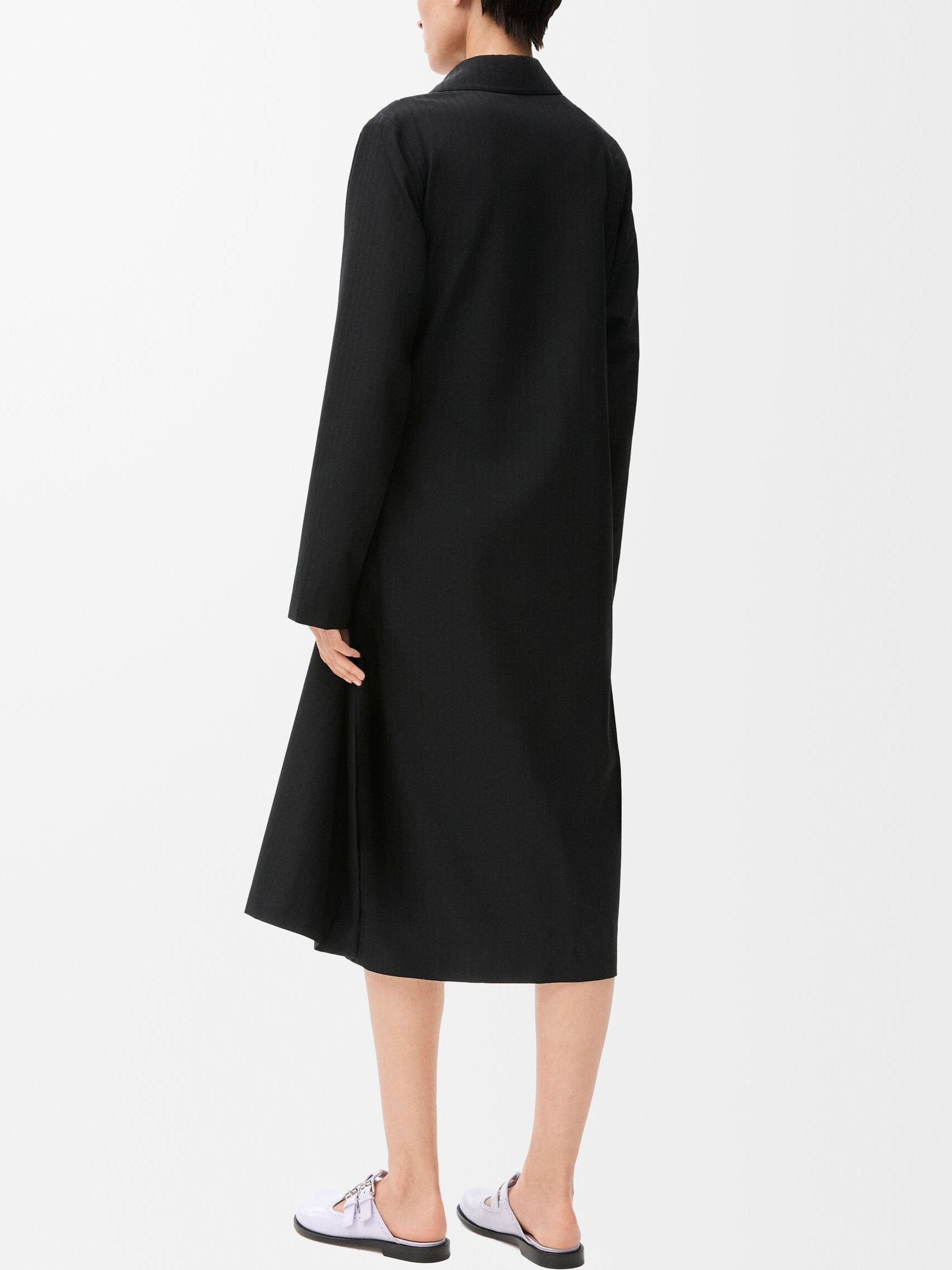 Asymmetrical-Belted Black Midi Shirt Dress - Dresses