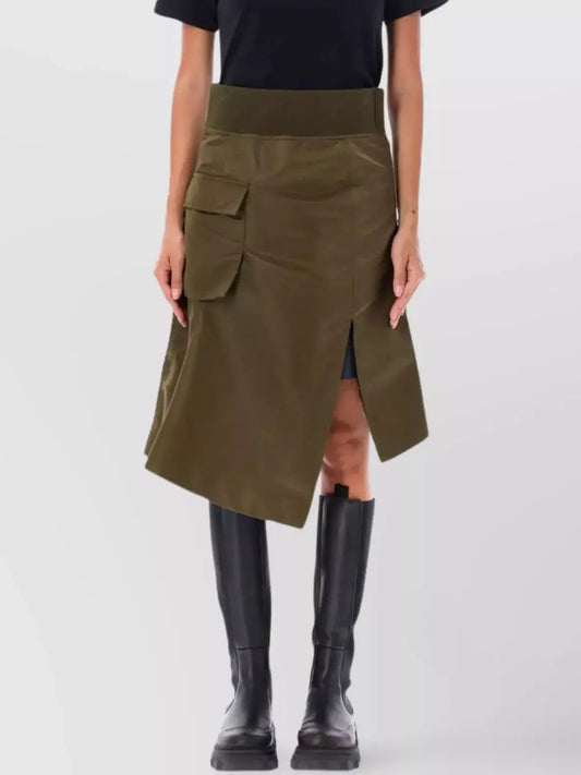 Asymmetrical Cargo-Pocket Nylon Skirt - Skirts