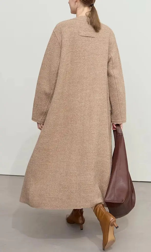 Asymmetrical-Closure Wool Coat with Removable Corsage - Coats