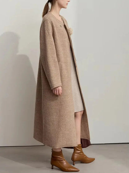 Asymmetrical-Closure Wool Coat with Removable Corsage - Coats