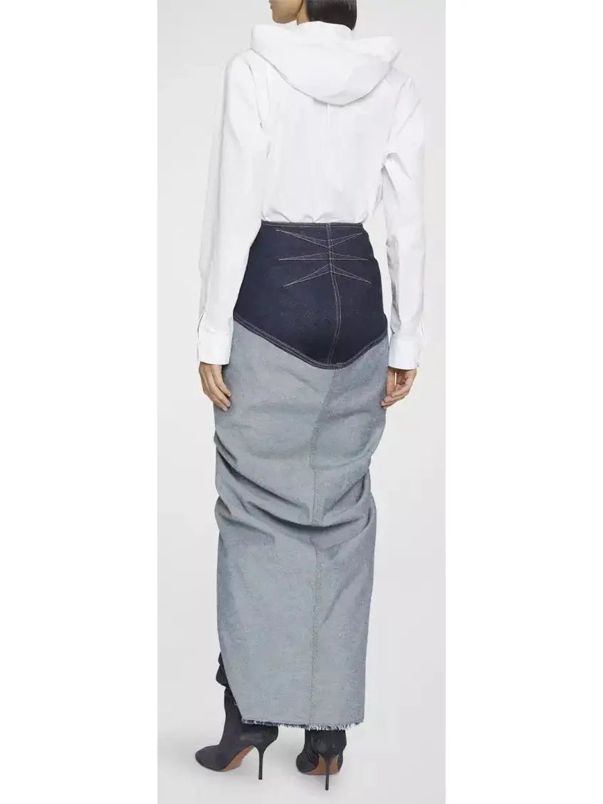 Asymmetrical Draped Denim Skirt -Petite Sizes- - Skirts