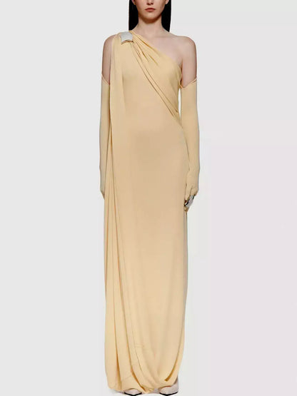 Asymmetrical Draped Interlock Sculptured Gown - S / Yellow - Dresses