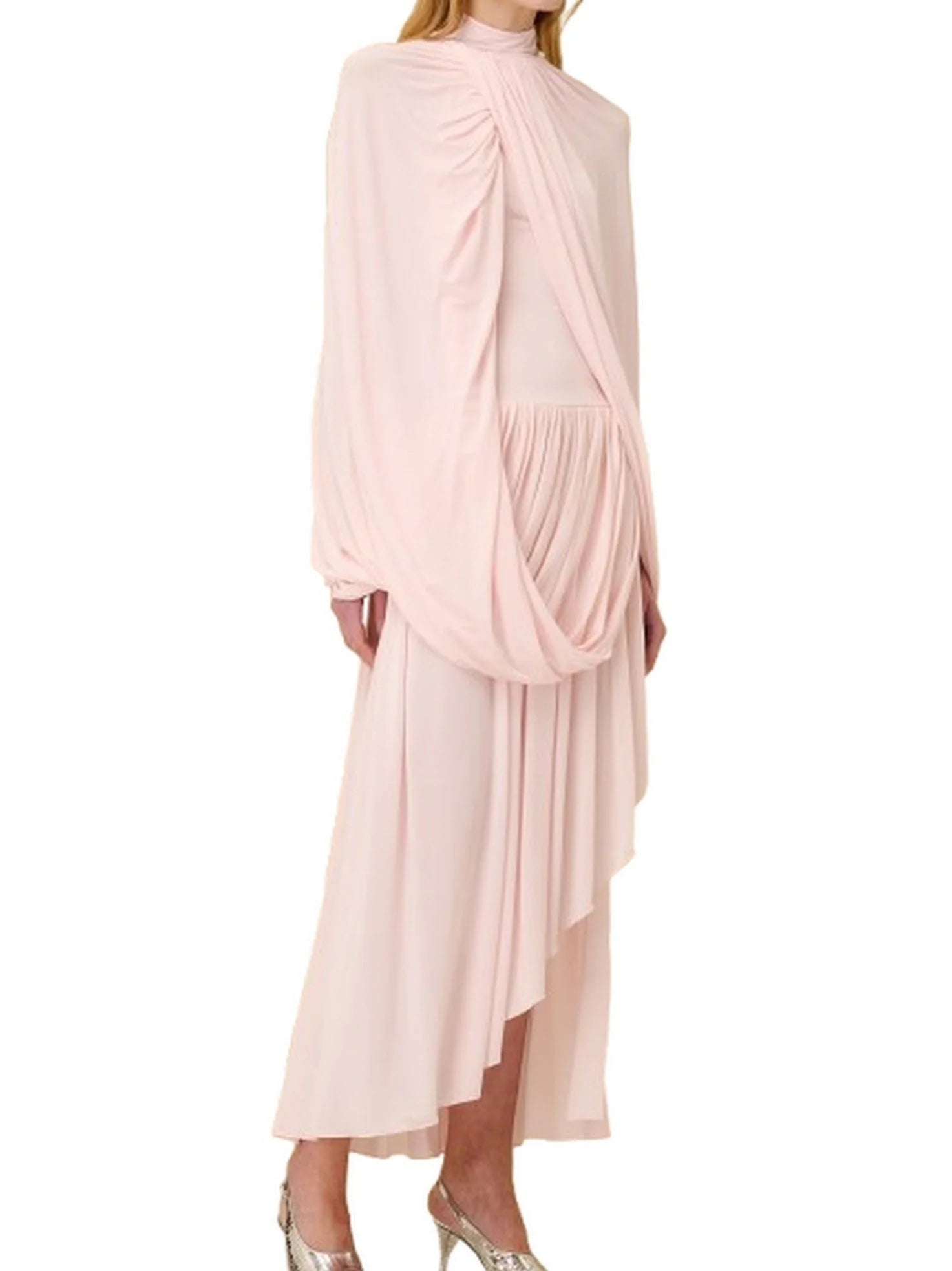 Asymmetrical Draped Jersey Cape Dress - Dresses