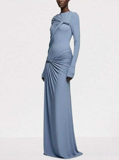 Asymmetrical Draped Long-Sleeve Jersey Gown - Dresses
