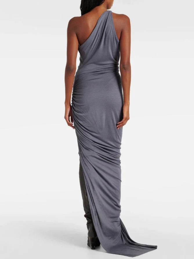 Asymmetrical Draped Ruched Sleeveless Maxi Dress - Dresses