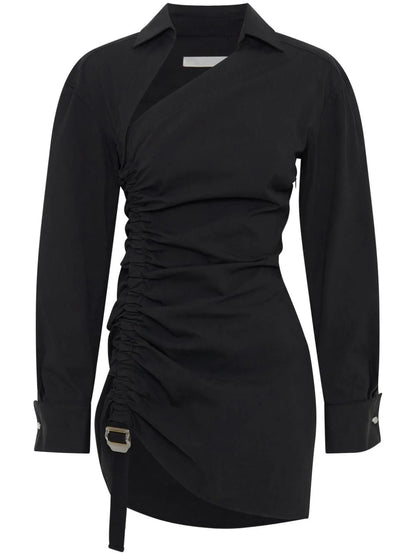Asymmetrical Gathered Mini Dress with Safety Slider - Dresses