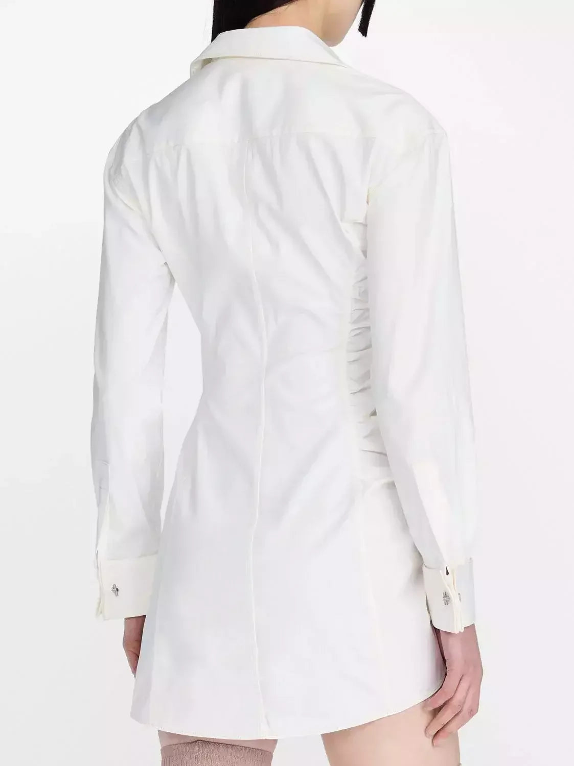Asymmetrical Gathered Mini Dress with Safety Slider - Dresses