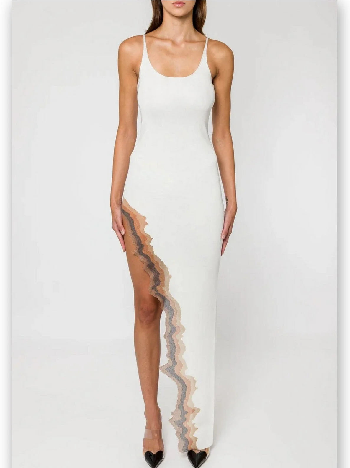 Asymmetrical Knit Tank Dress with Flame-Hem - Dresses