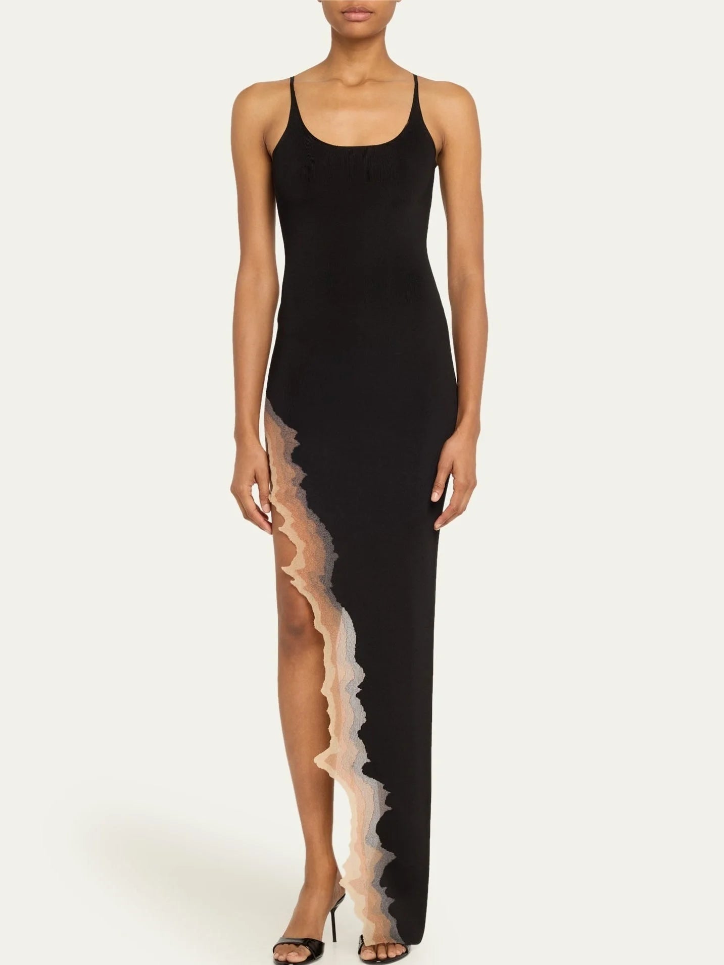 Asymmetrical Knit Tank Dress with Flame-Hem - Small / Black - Dresses
