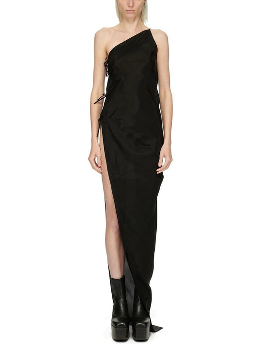 Asymmetrical Long Black One-Strap Gown - Dresses