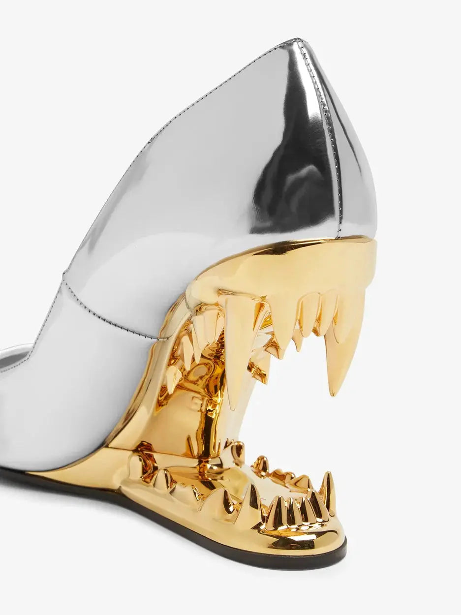 Asymmetrical Morso Laminated Pumps in Silver and Gold - Footwear