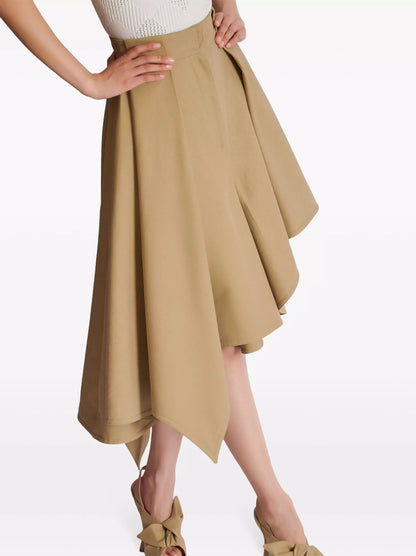 Asymmetrical Pleated Flared Skirt in Beige - Skirts