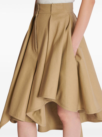 Asymmetrical Pleated Flared Skirt in Beige - Skirts