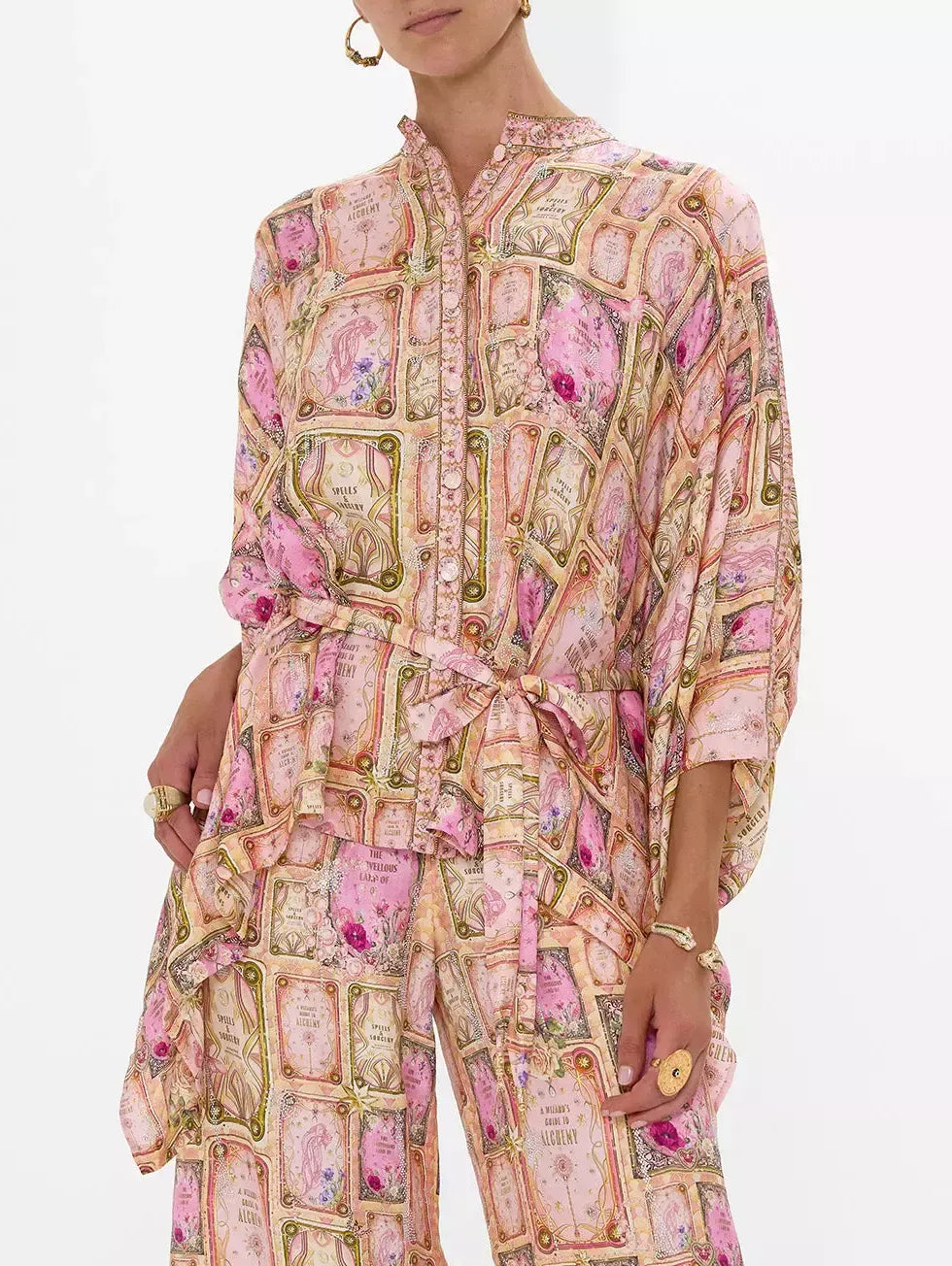 Asymmetrical Printed Silk Blouse and Pant Set - Suits & Sets