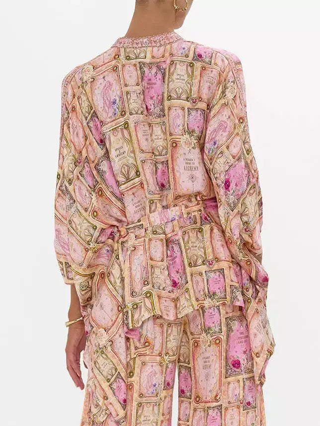 Asymmetrical Printed Silk Blouse and Pant Set - Suits & Sets