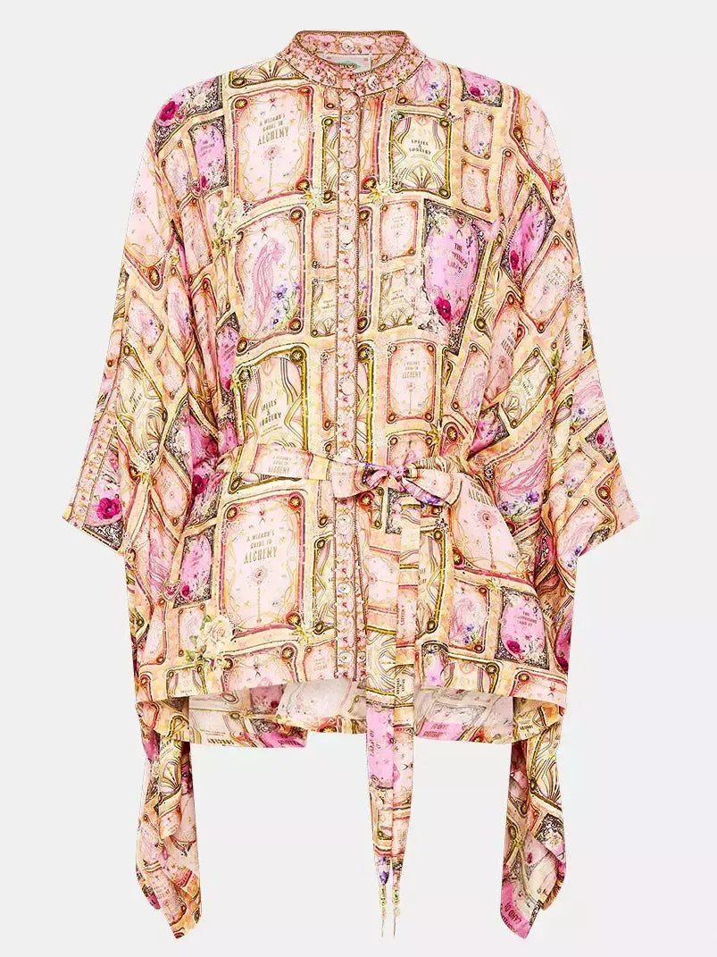 Asymmetrical Printed Silk Blouse and Pant Set - Suits & Sets