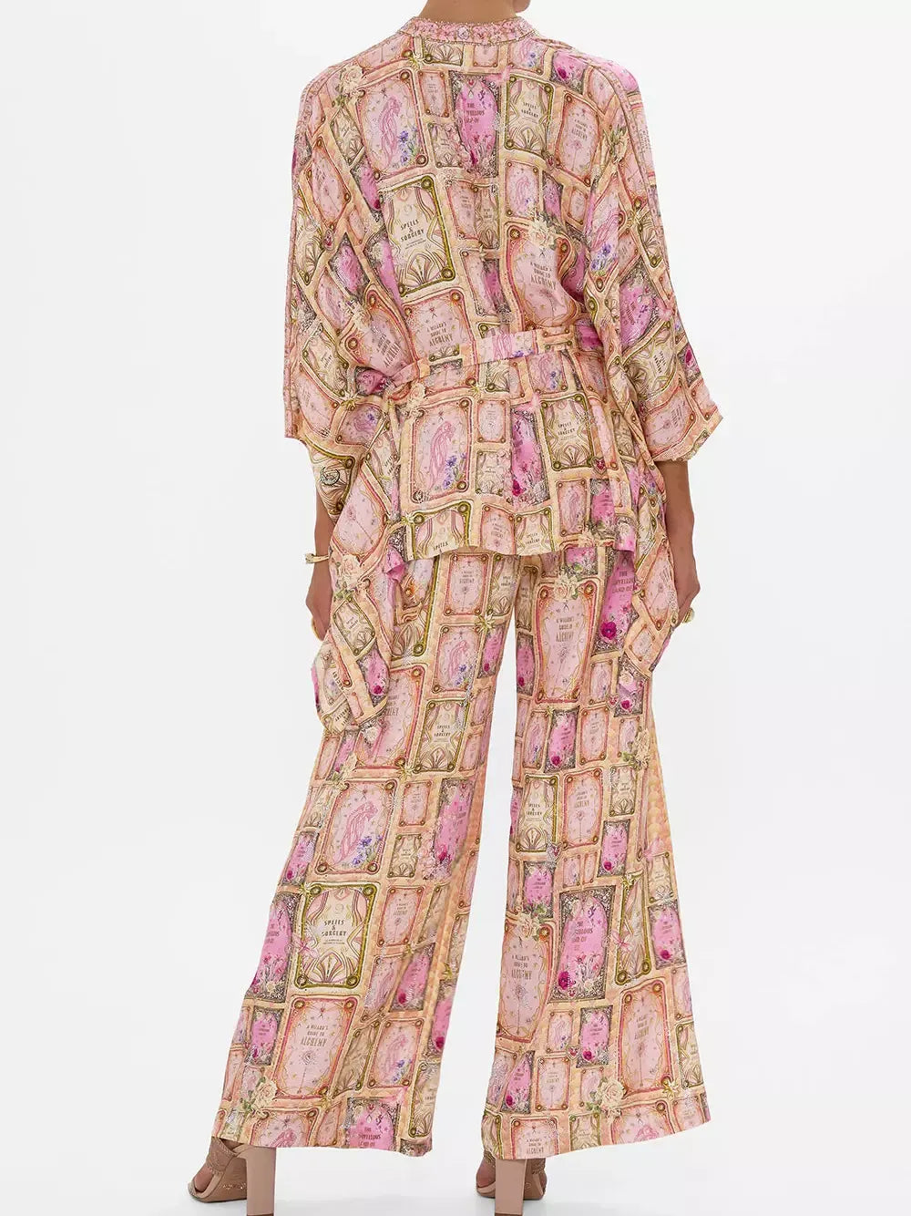 Asymmetrical Printed Silk Blouse and Pant Set - Suits & Sets