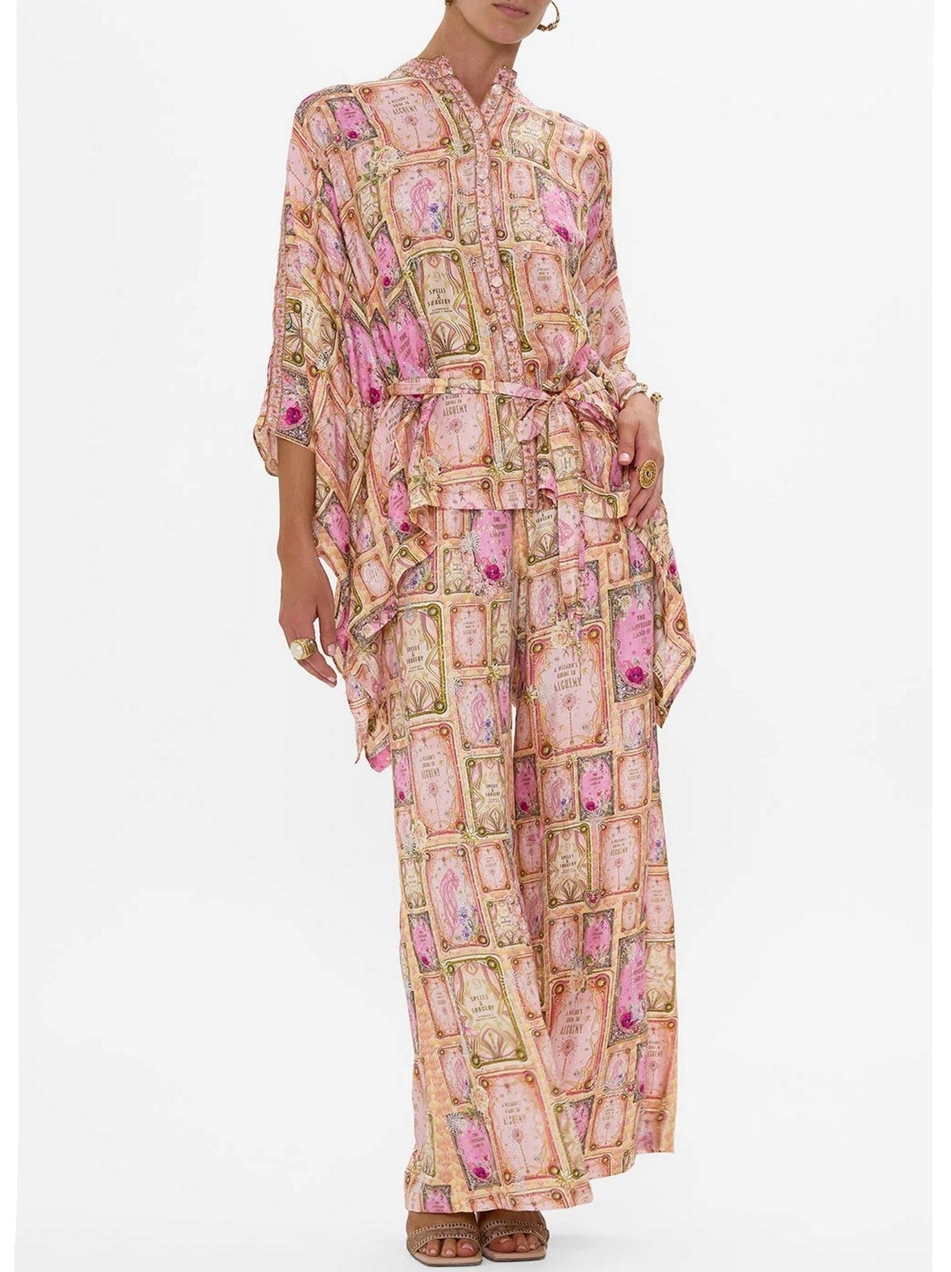 Asymmetrical Printed Silk Blouse and Pant Set - Suits & Sets
