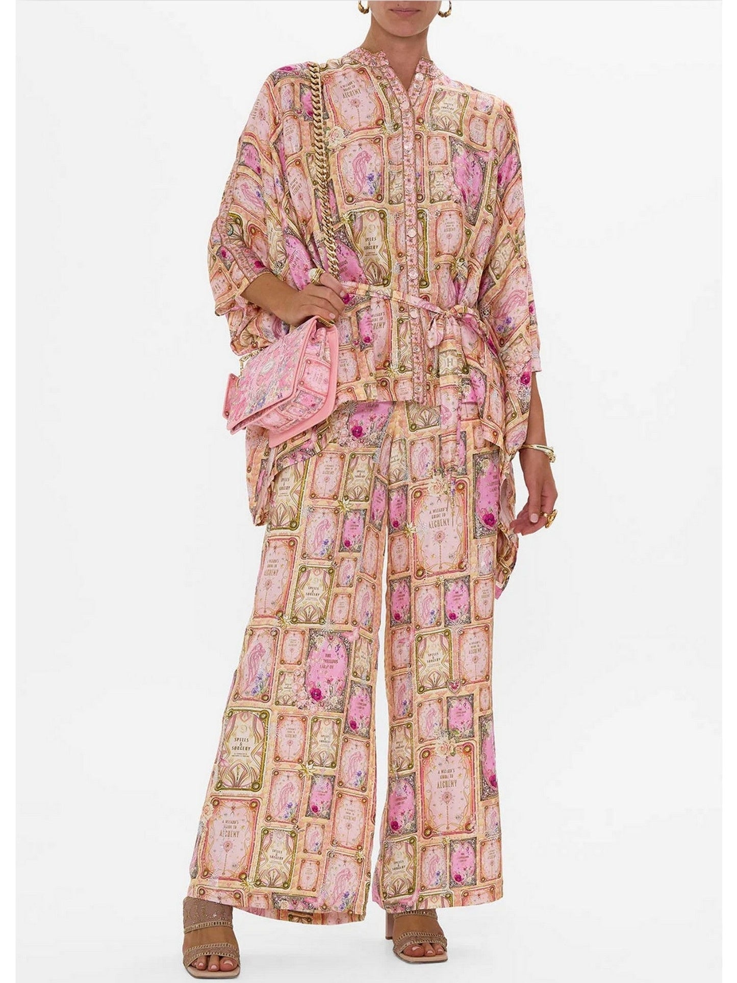 Asymmetrical Printed Silk Blouse and Pant Set - Suits & Sets