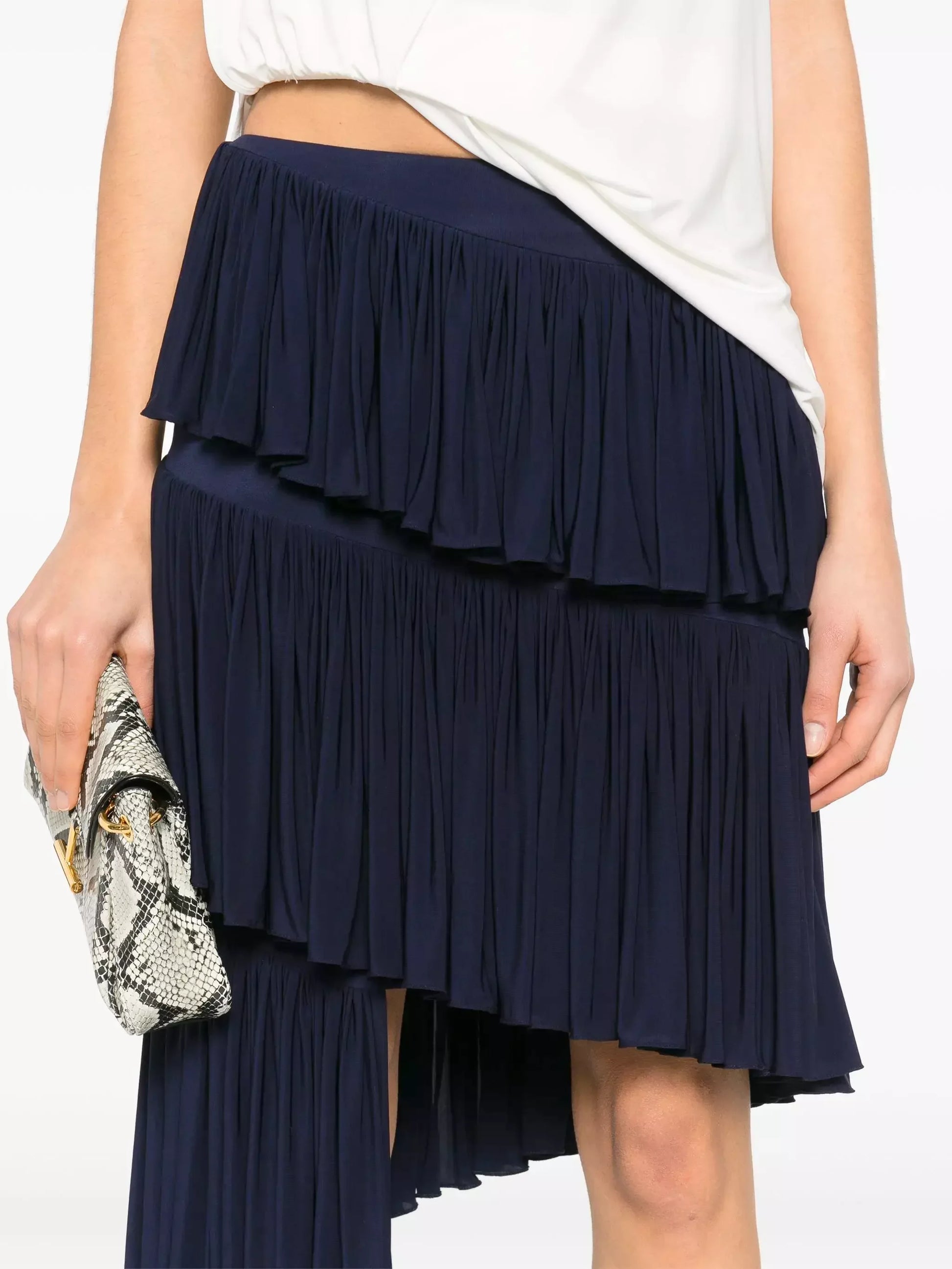 Asymmetrical Spiral Pleated Skirt in Navy - Skirts
