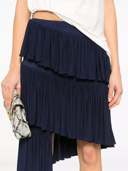 Asymmetrical Spiral Pleated Skirt in Navy - Skirts