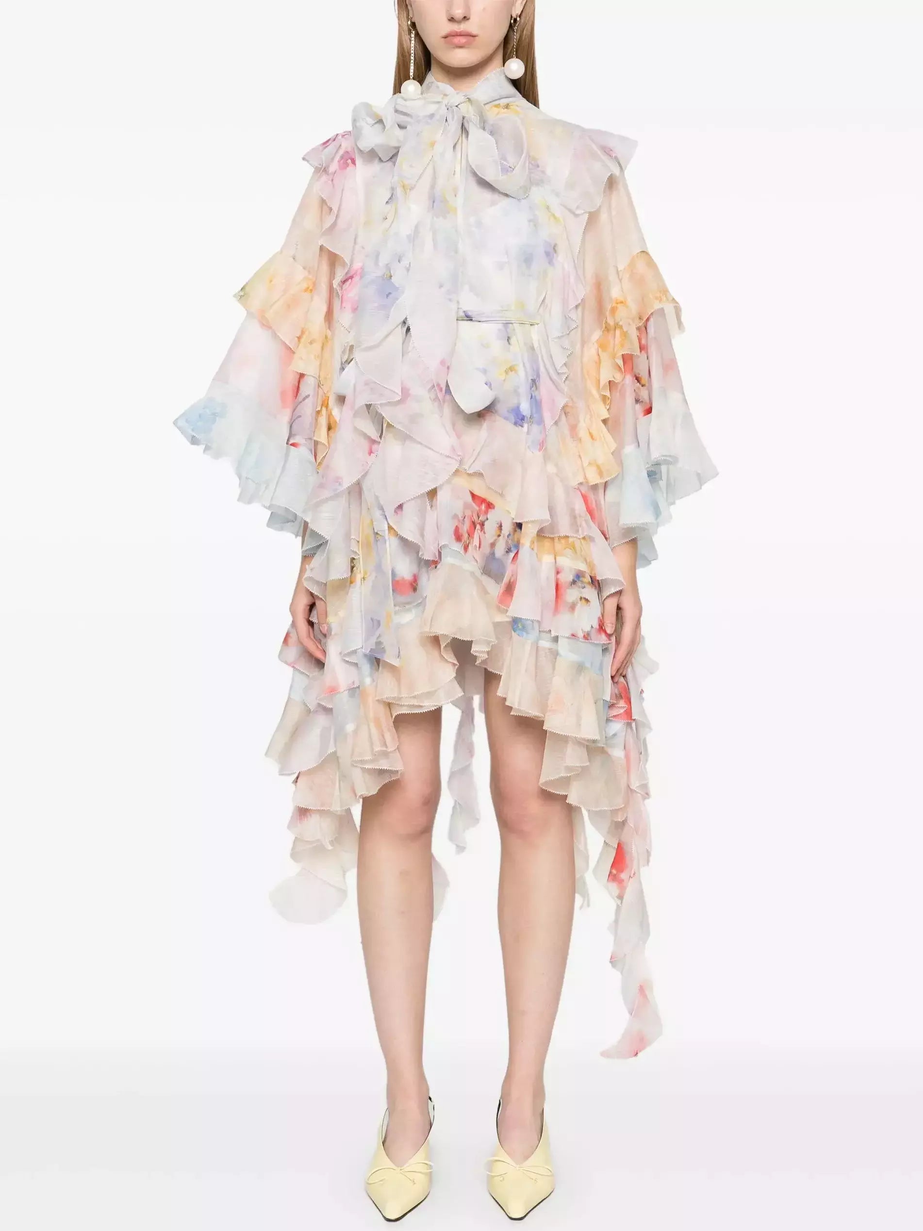 Asymmetrical Tiered multicolored Mini Dress - S - Dresses
