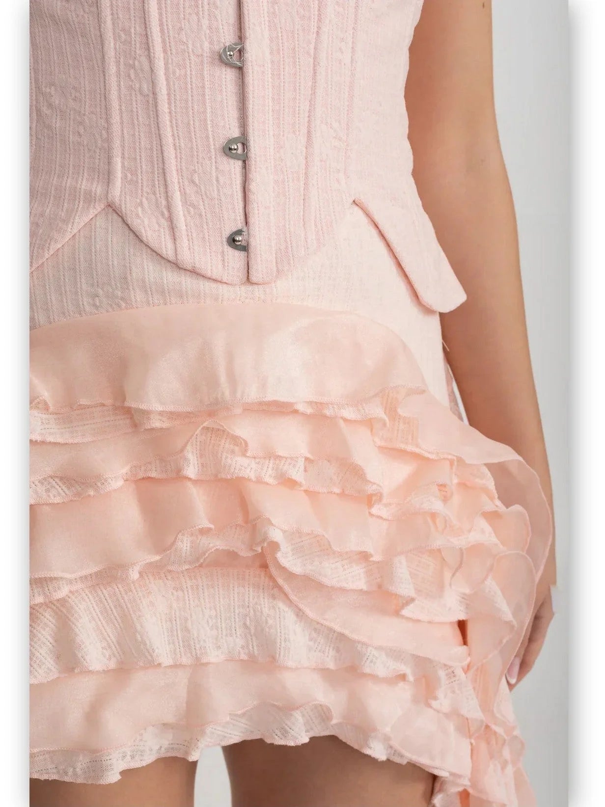 Asymmetrical Tiered Ruffled Corset Mini Dress in Soft Pink - Dresses