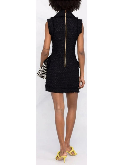 Asymmetrical Tweed Mini Dress Black - Dresses