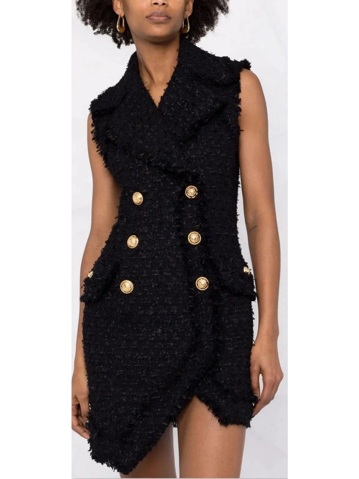 Asymmetrical Tweed Mini Dress Black - Dresses