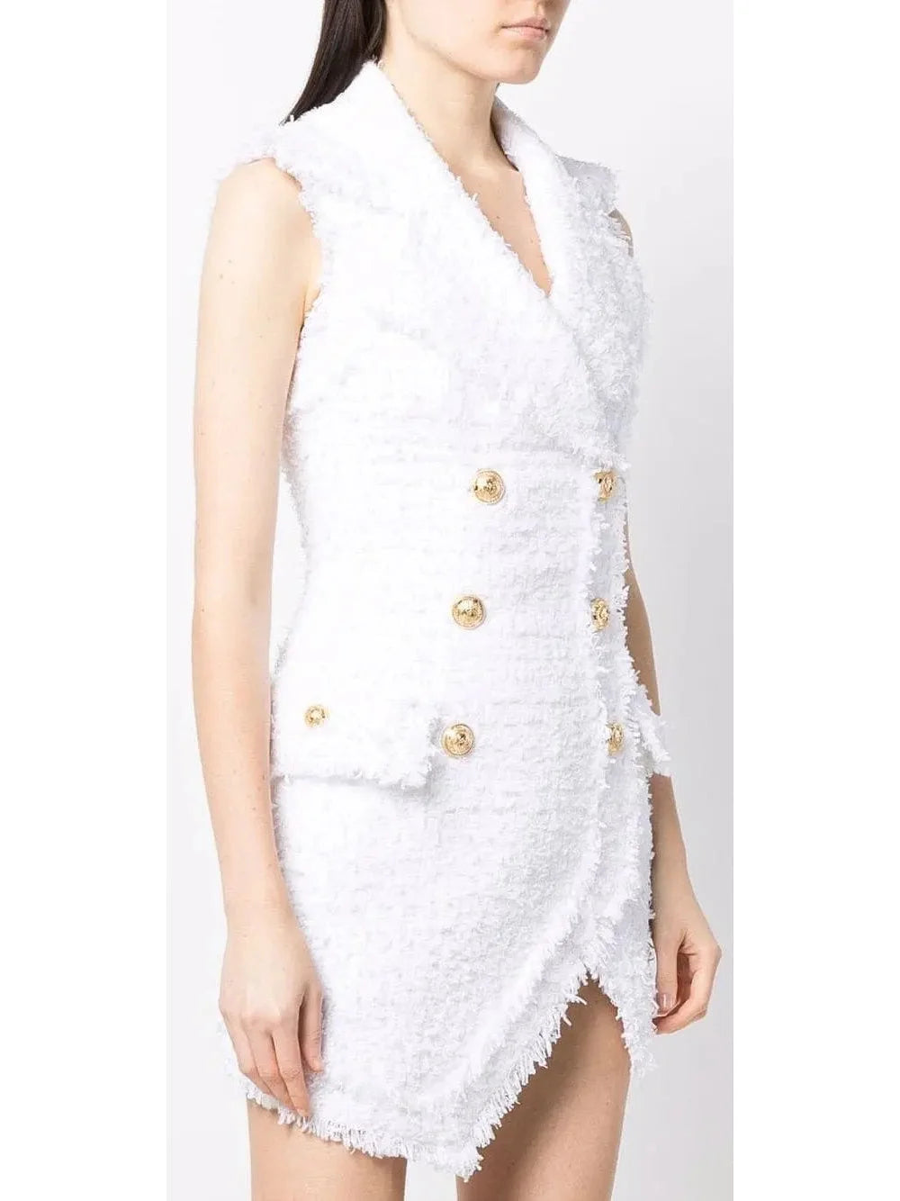 Asymmetrical Tweed Mini Dress White - Dresses