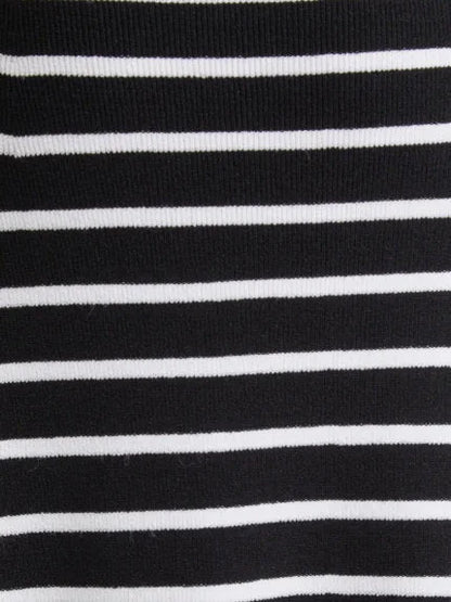 Backless Black and White Striped Knit Maxi Dress - Dresses